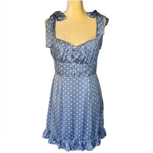 BRIDGE DRESS PERIWINKLE BLUE AND WHITE POLKADOTS NWT SIZE M SHOULDER TIES